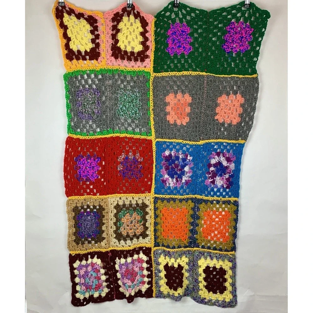 Handmade Crochet Granny Square Lap Blanket Afghan Throw Boho 70s Festival Dorm